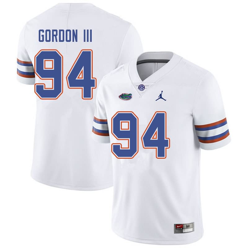 Men's NCAA Florida Gators Moses Gordon III #94 Stitched Authentic Jordan Brand White College Football Jersey XQO1665HZ